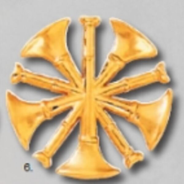 FIRE DEPARTMENT HAT BADGE 1 3/4" CUT OUT - 5 BUGLES Screw Back Thumbnail